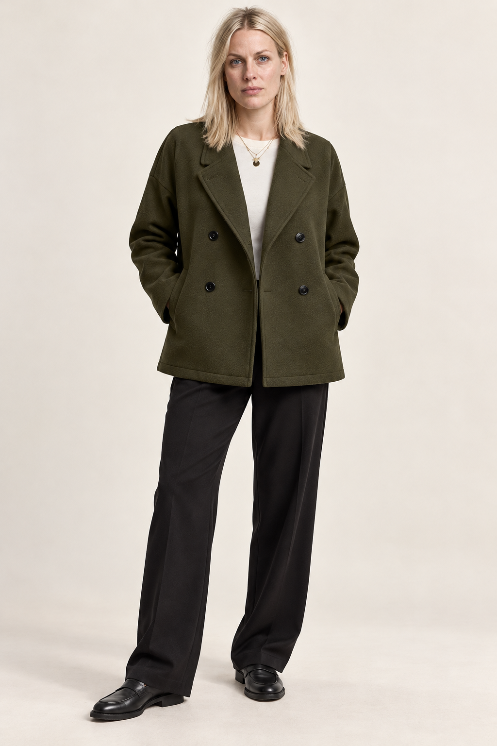 Oriel | Double-Breasted Stand-Collar Pea Coat