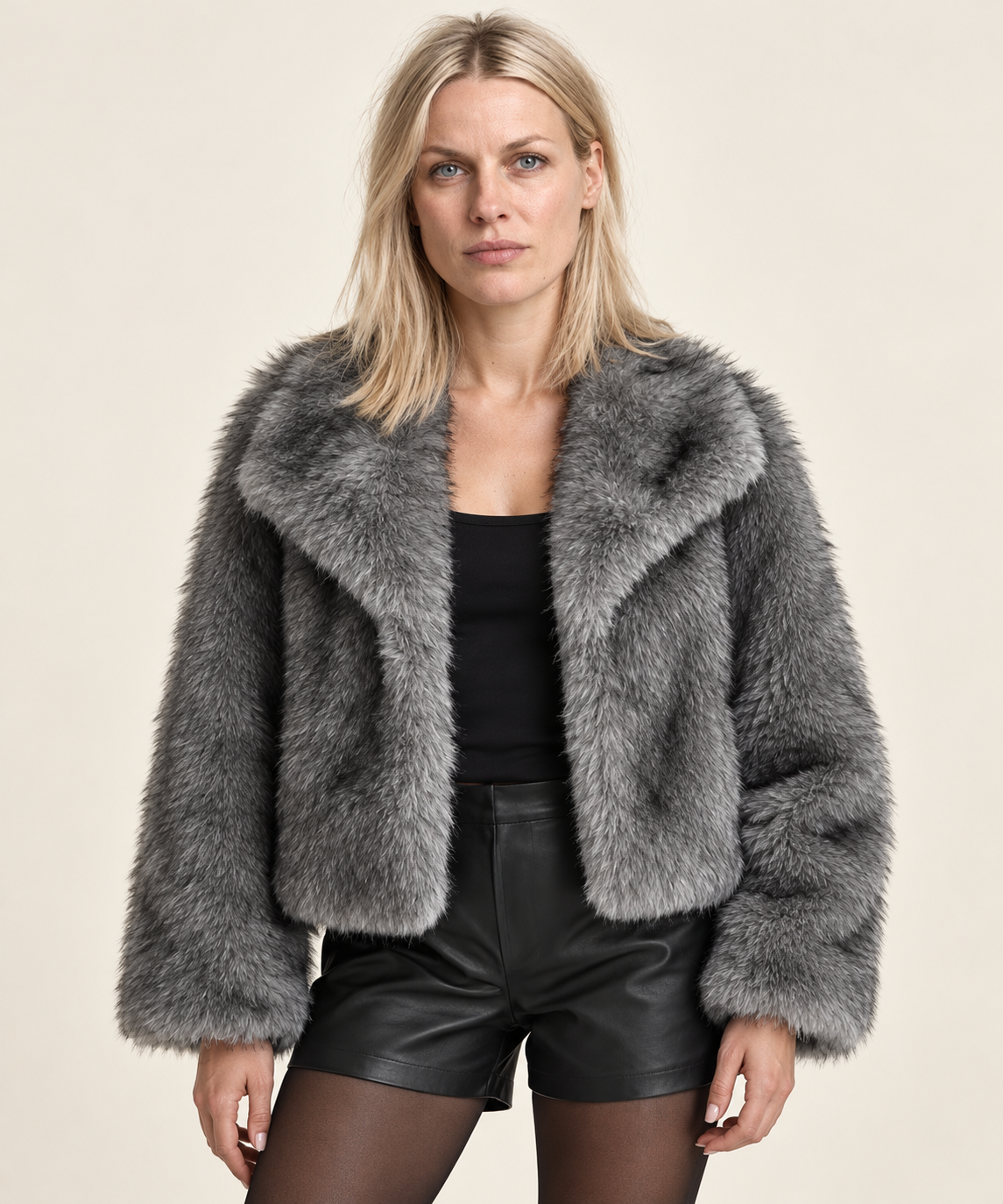 Faustina | Plush Wide-Lapel Open-Front Cropped Jacket