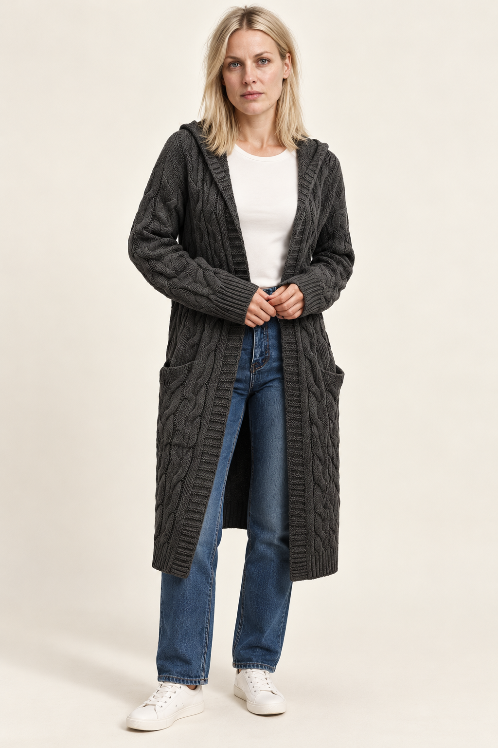 Honor | Cable-Knit Hooded Longline Cardigan