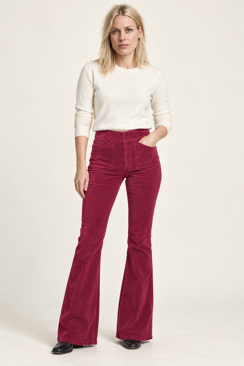 Ninon | High-Waisted Pull-On Corduroy Flare Pants