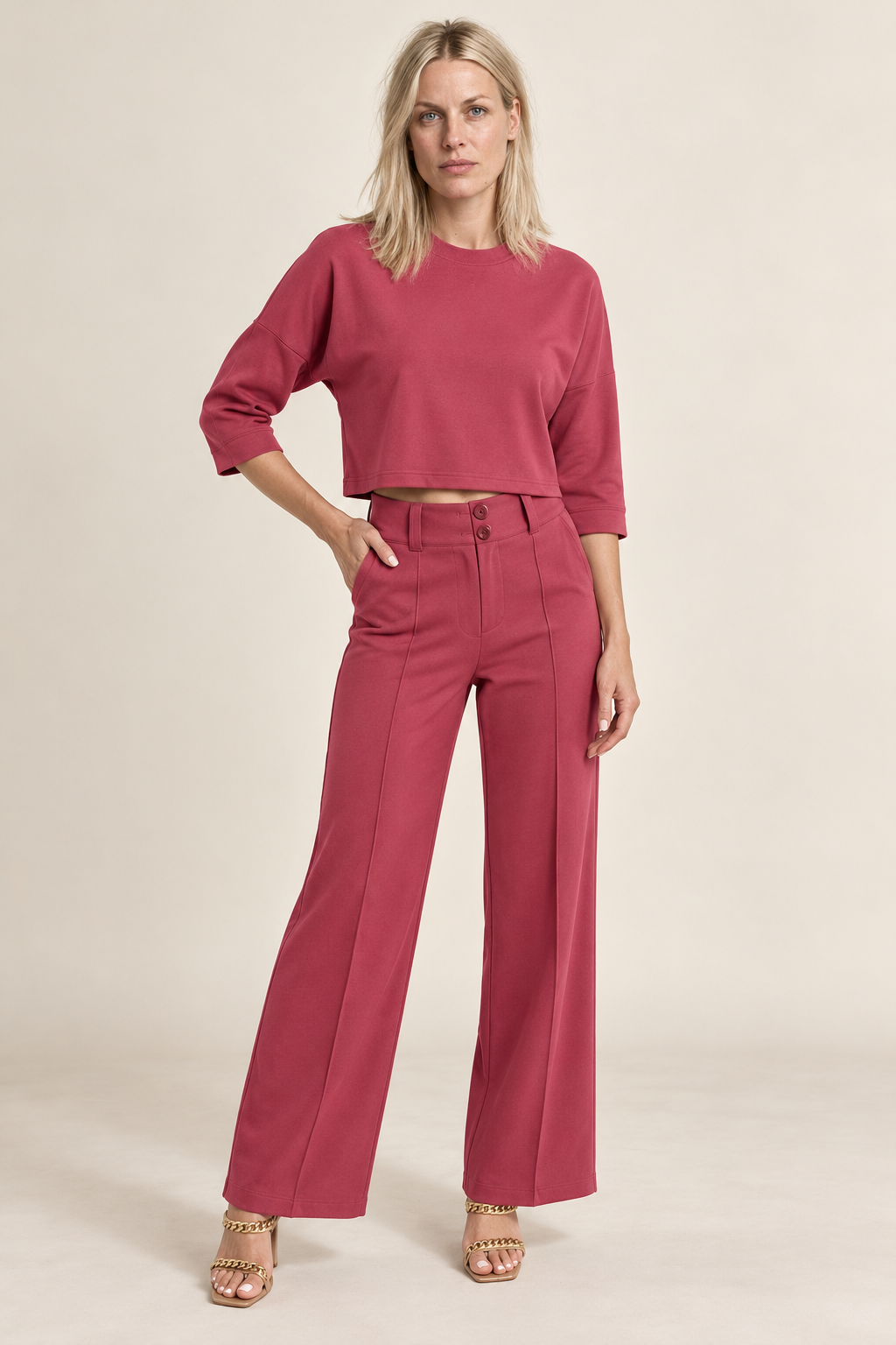 Teodora | Cropped Top and High-Waisted Seamed Trouser Set