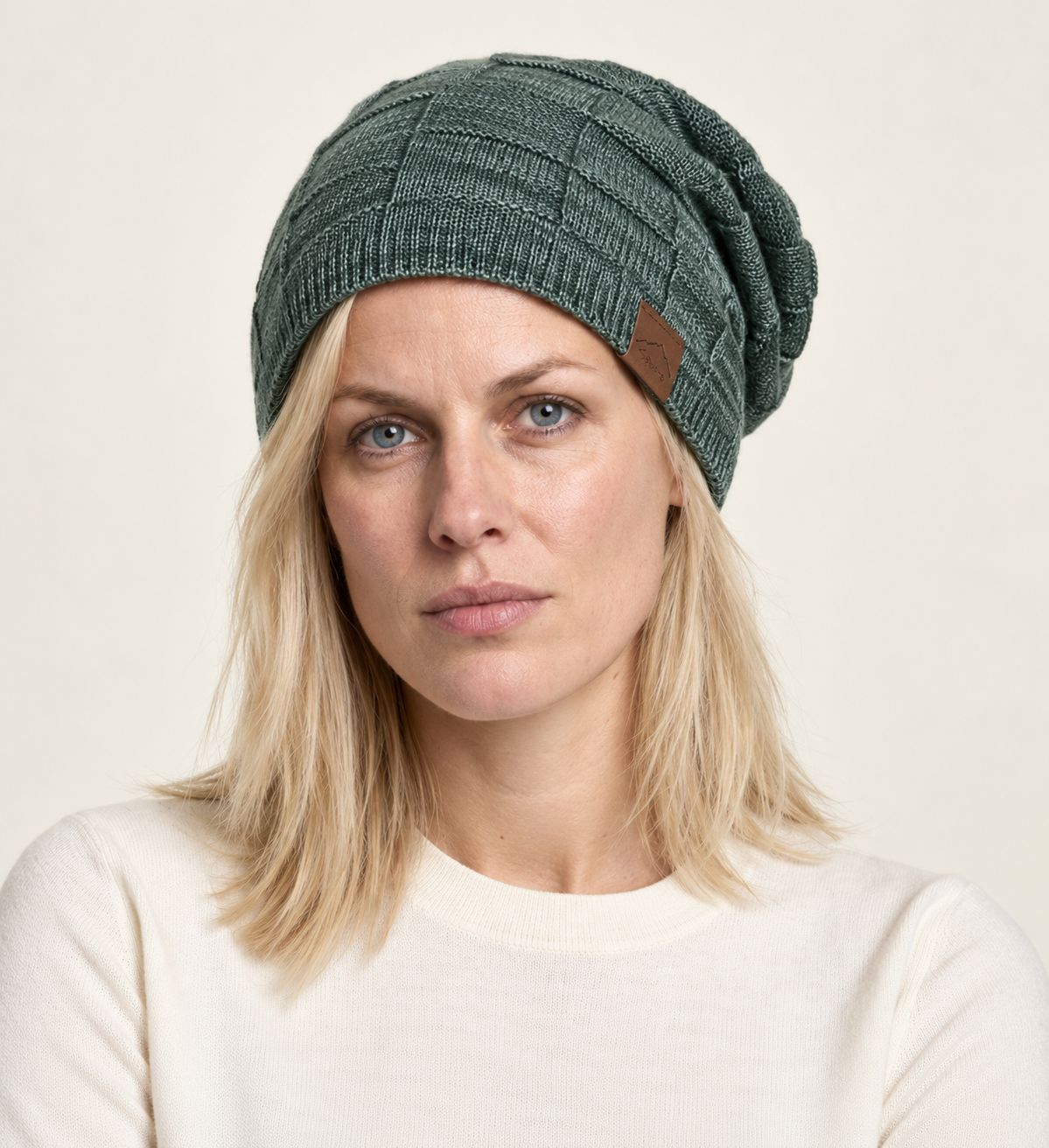 Bina | Slouchy Patchwork-Knit Beanie