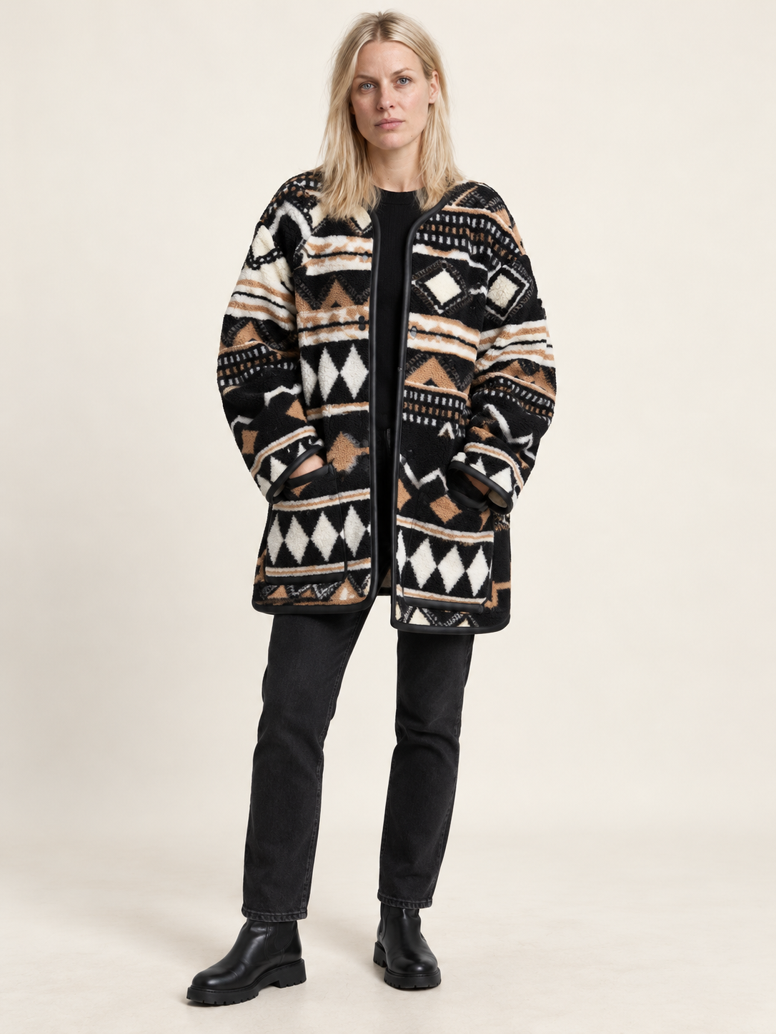 Katrina | Aztec Print Fleece Coat