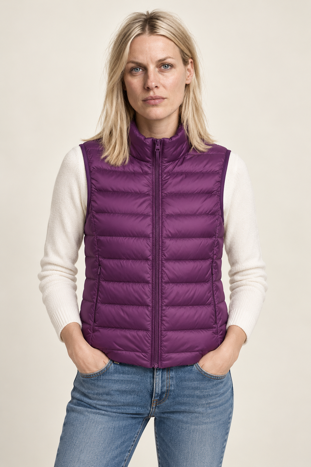 Karla | Stand-Collar Channel-Quilted Puffer Vest