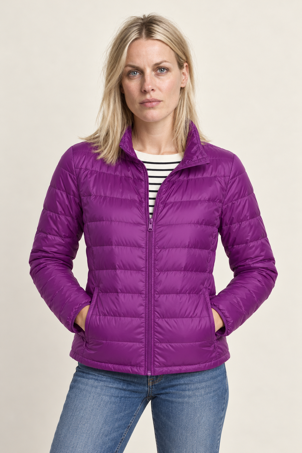 Lettice | Stand-Collar Fine-Quilted Zip-Up Puffer Jacket