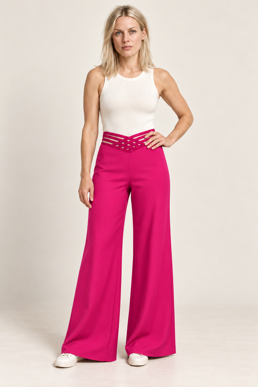 Sigrun | Lattice V-Waist High-Waisted Wide-Leg Trousers