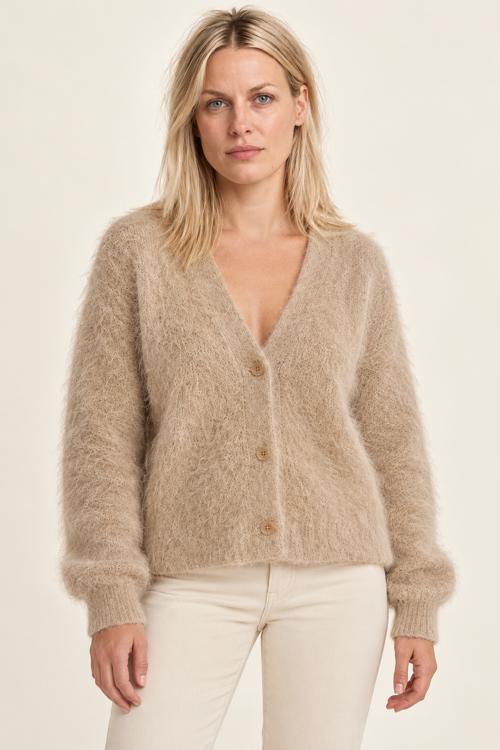 Ernestine | Fluffy V-Neck Button Cardigan