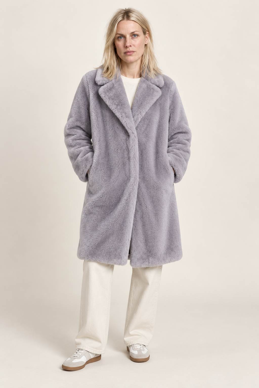 Freja | Notched-Lapel Faux Fur Longline Coat