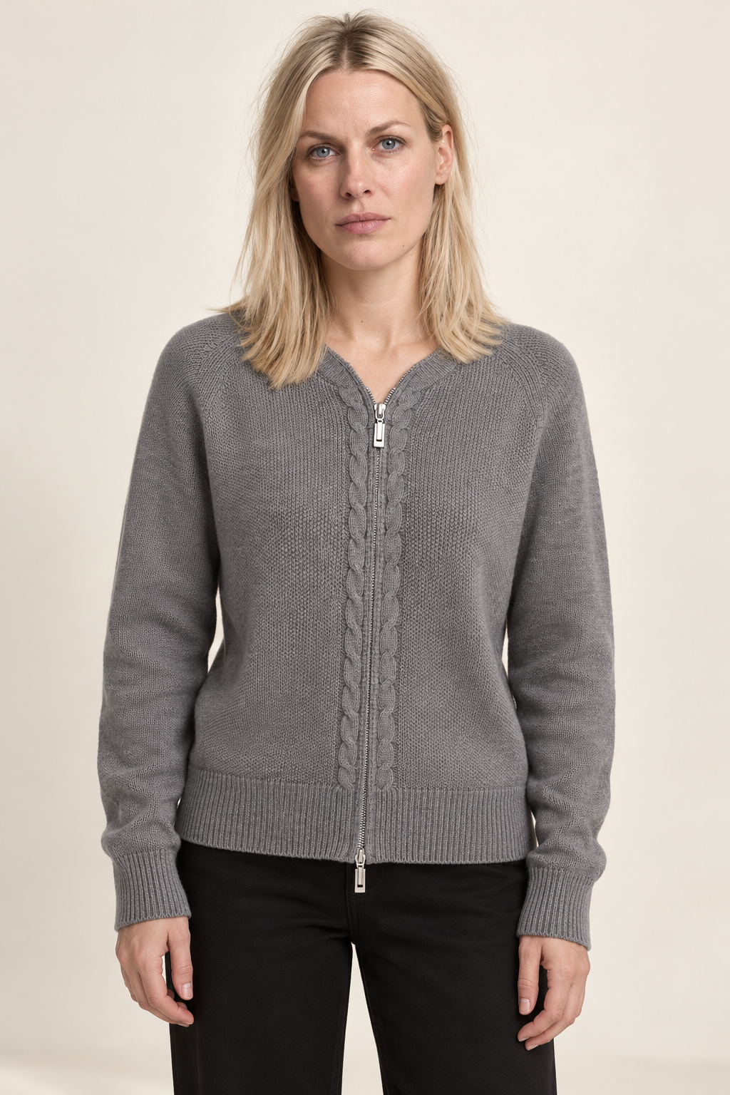 Naomi | Zip-Up Cable Knit Cardigan