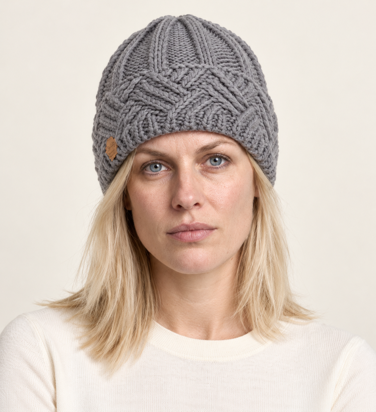 Benedicte | Chunky Lattice-Band Knit Beanie