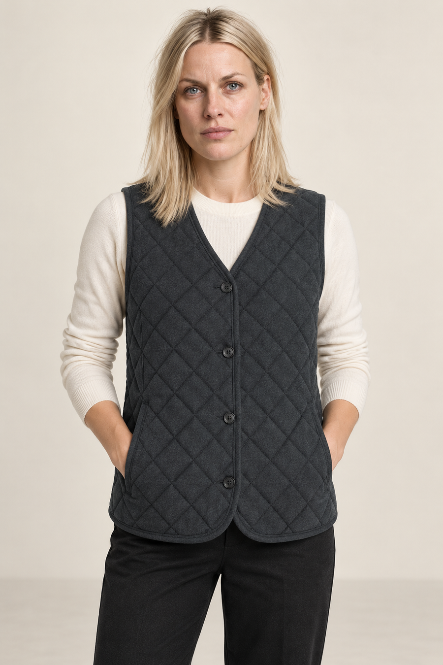 Iskra | V-Neck Button-Front Quilted Vest