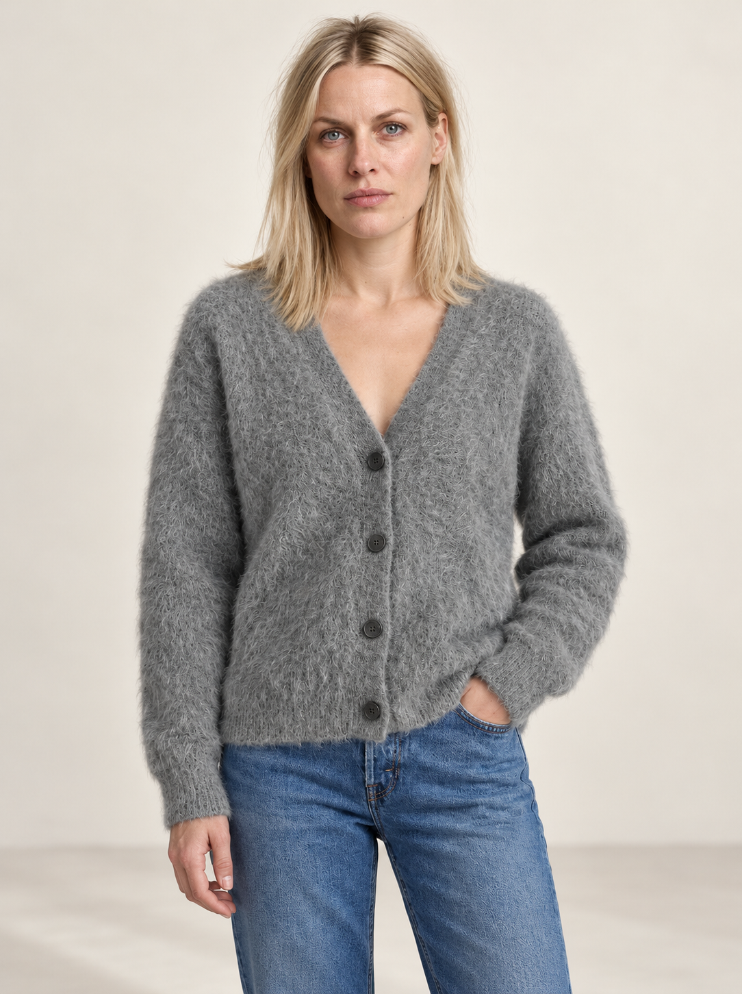 Ernestine | Fluffy V-Neck Button Cardigan
