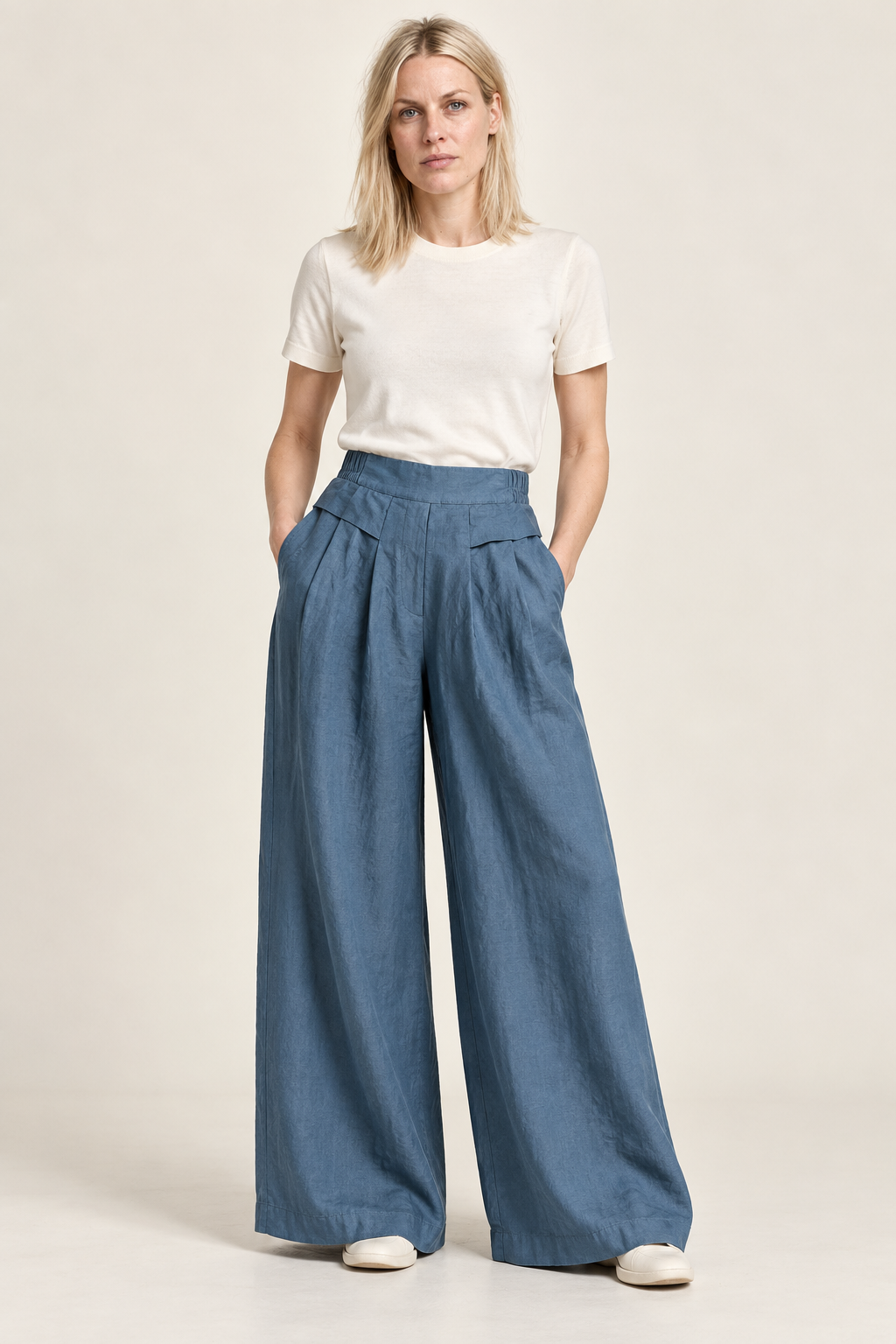 Ronja | Pleated Elastic-Back Wide-Leg Palazzo Pants