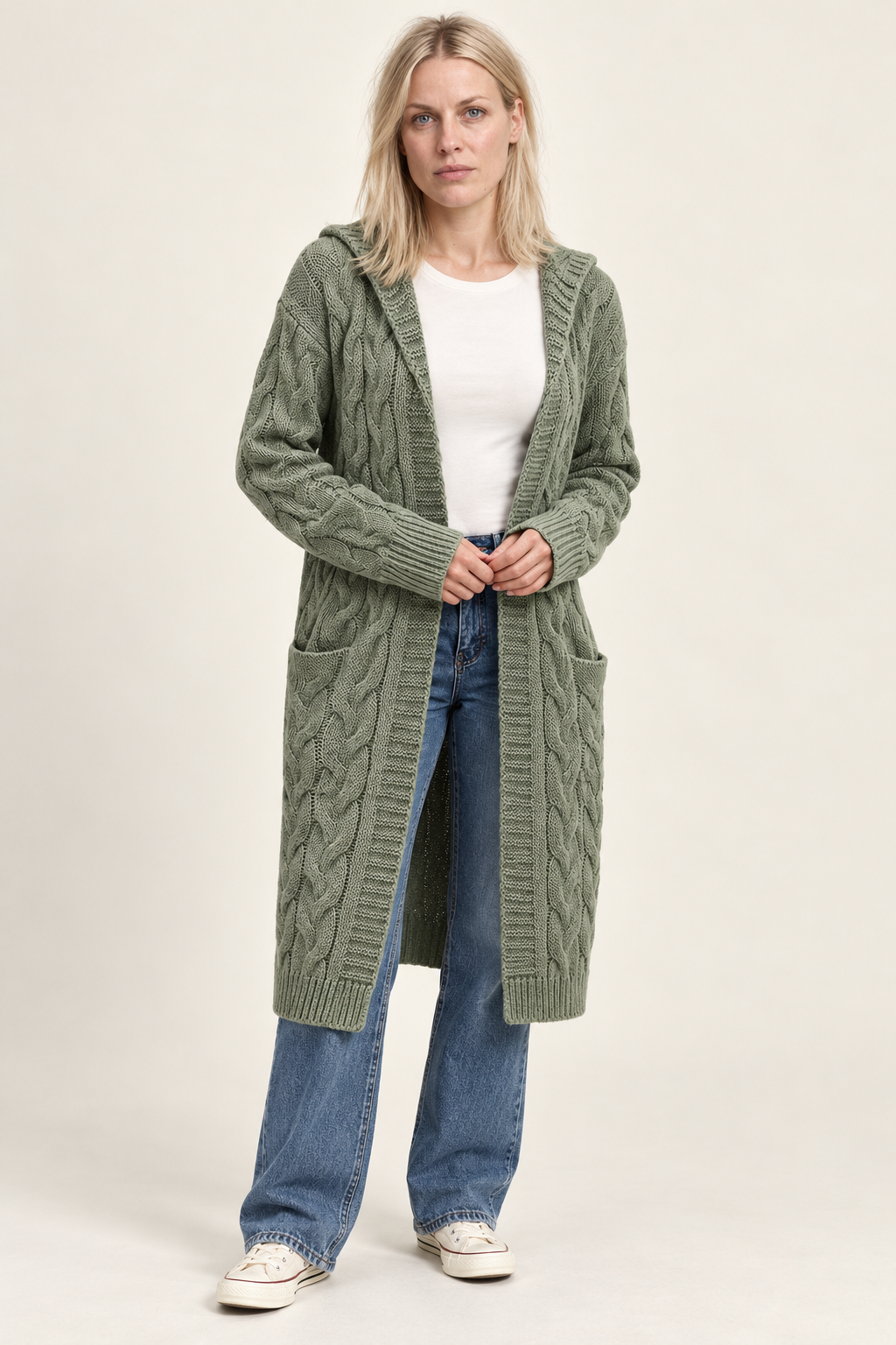 Honor | Cable-Knit Hooded Longline Cardigan