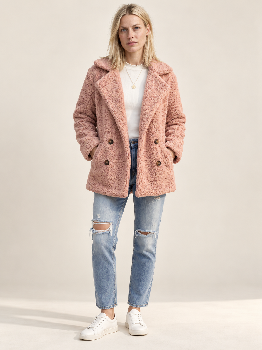 Glenys | Double-Breasted Notched-Lapel Teddy Coat