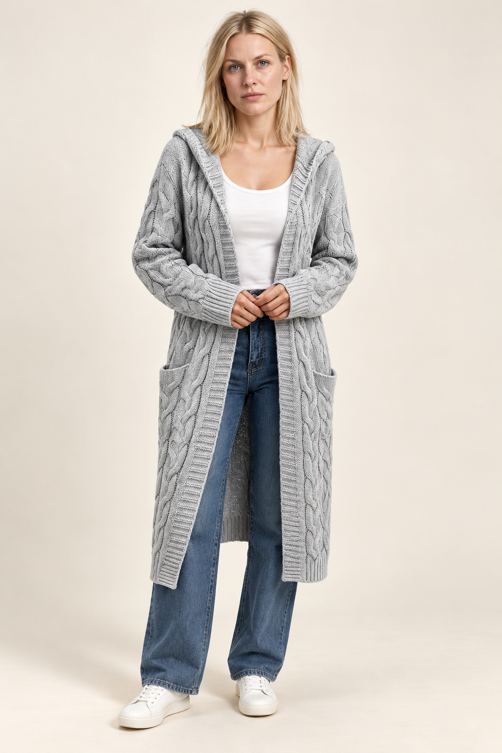 Honor | Cable-Knit Hooded Longline Cardigan