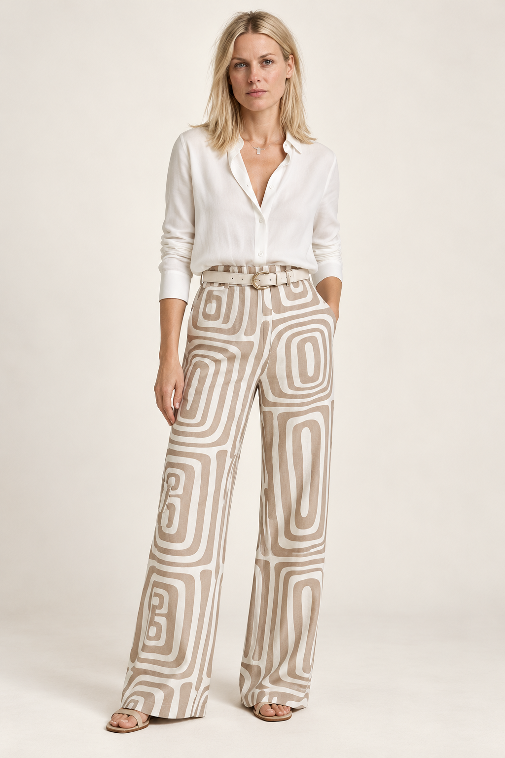 Tove | Geometric Print High-Waisted Wide-Leg Pants
