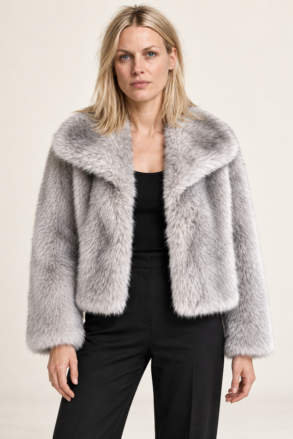Faustina | Plush Wide-Lapel Open-Front Cropped Jacket