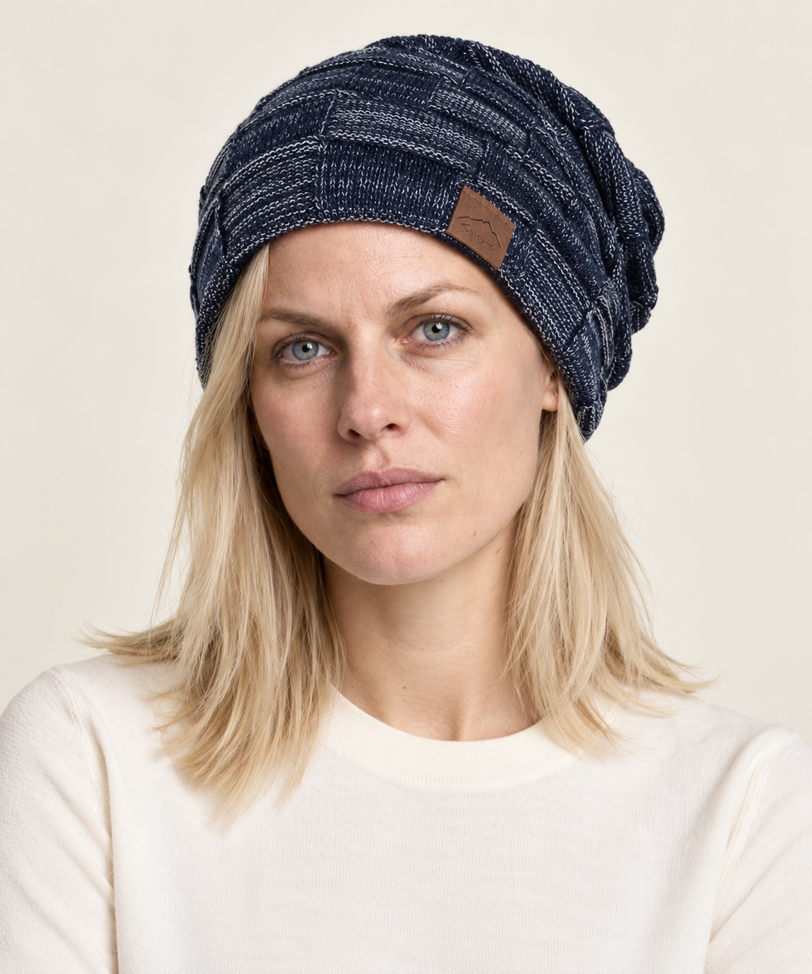 Bina | Slouchy Patchwork-Knit Beanie