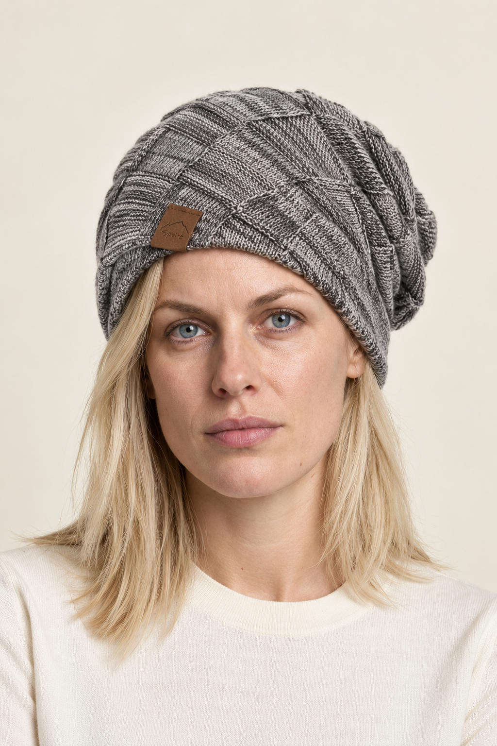 Bina | Slouchy Patchwork-Knit Beanie