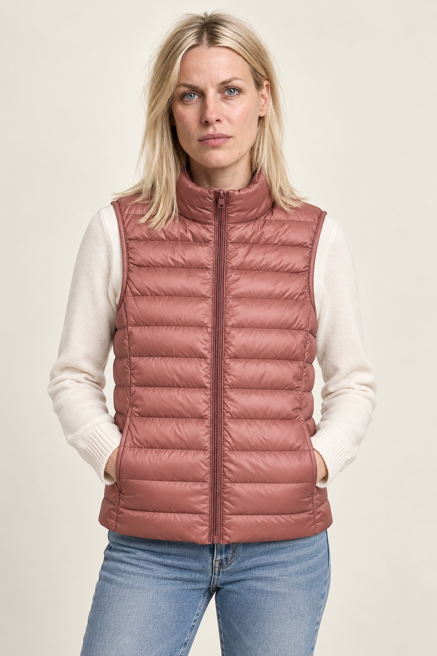 Karla | Stand-Collar Channel-Quilted Puffer Vest