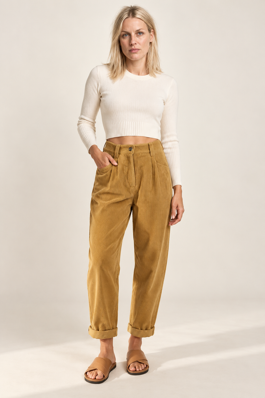 Ninette | High-Waisted Pleated Tapered Corduroy Pants