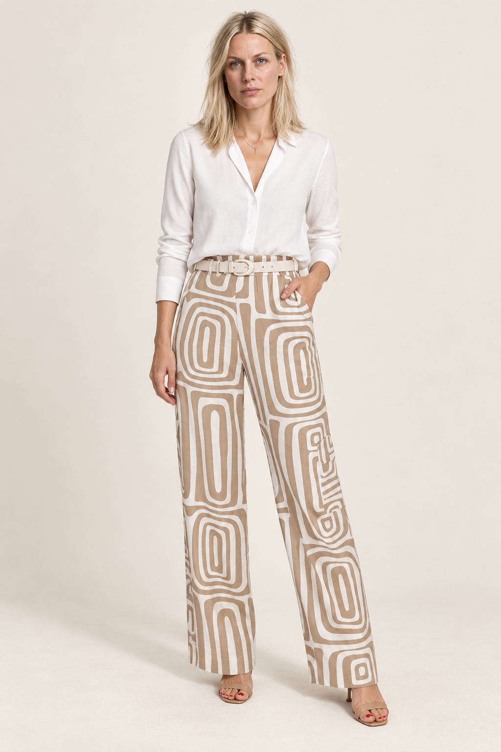 Tove | Geometric Print High-Waisted Wide-Leg Pants