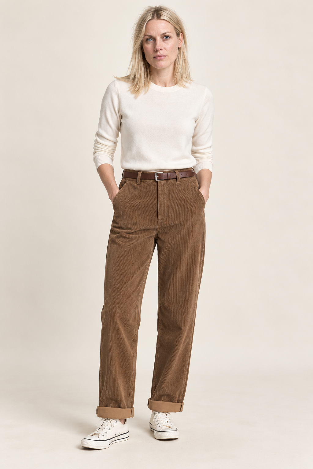 Nerina | High-Waisted Belted Straight-Leg Corduroy Pants
