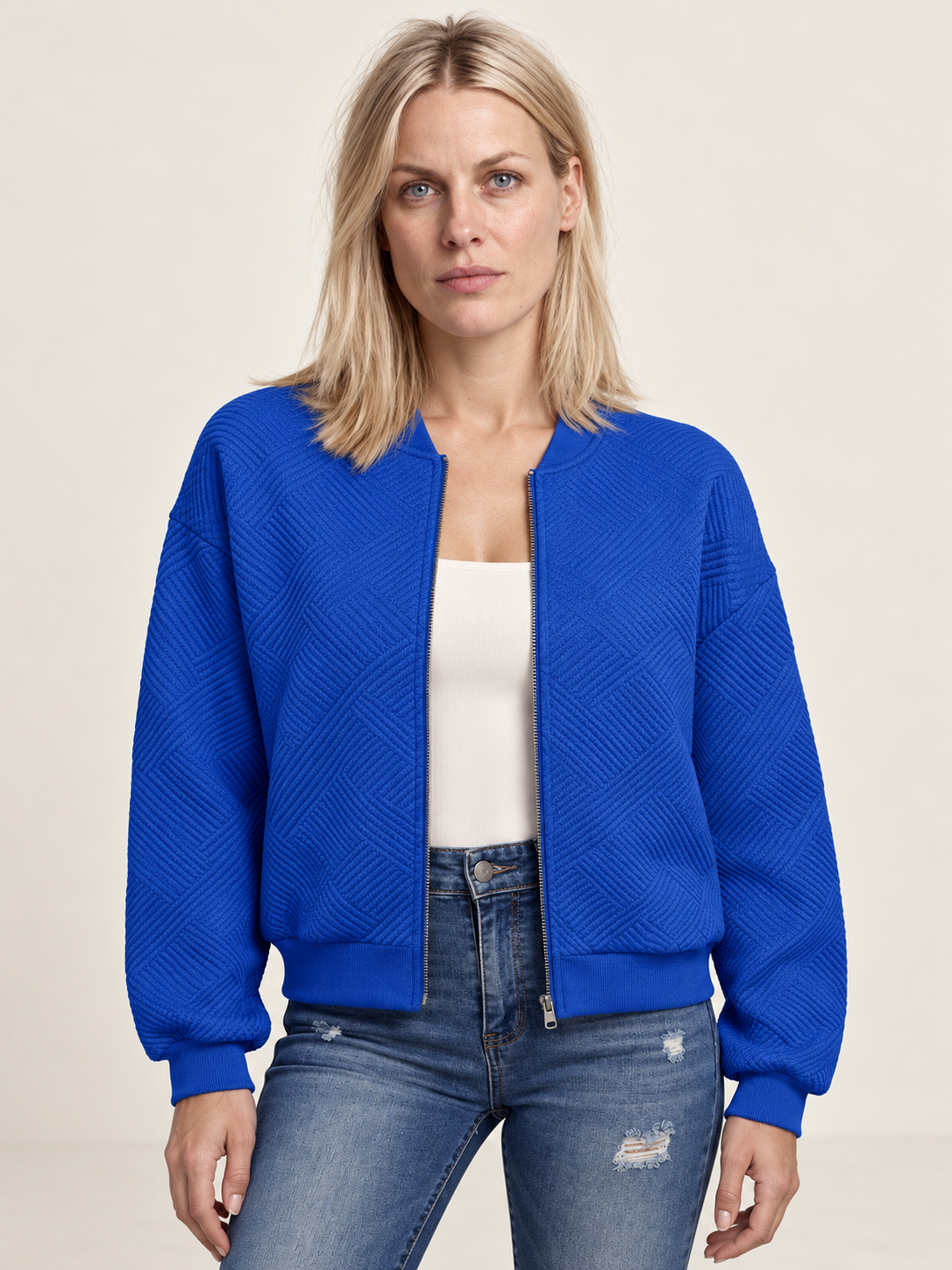 Inga | Textured Zip-Up Bomber Jacket
