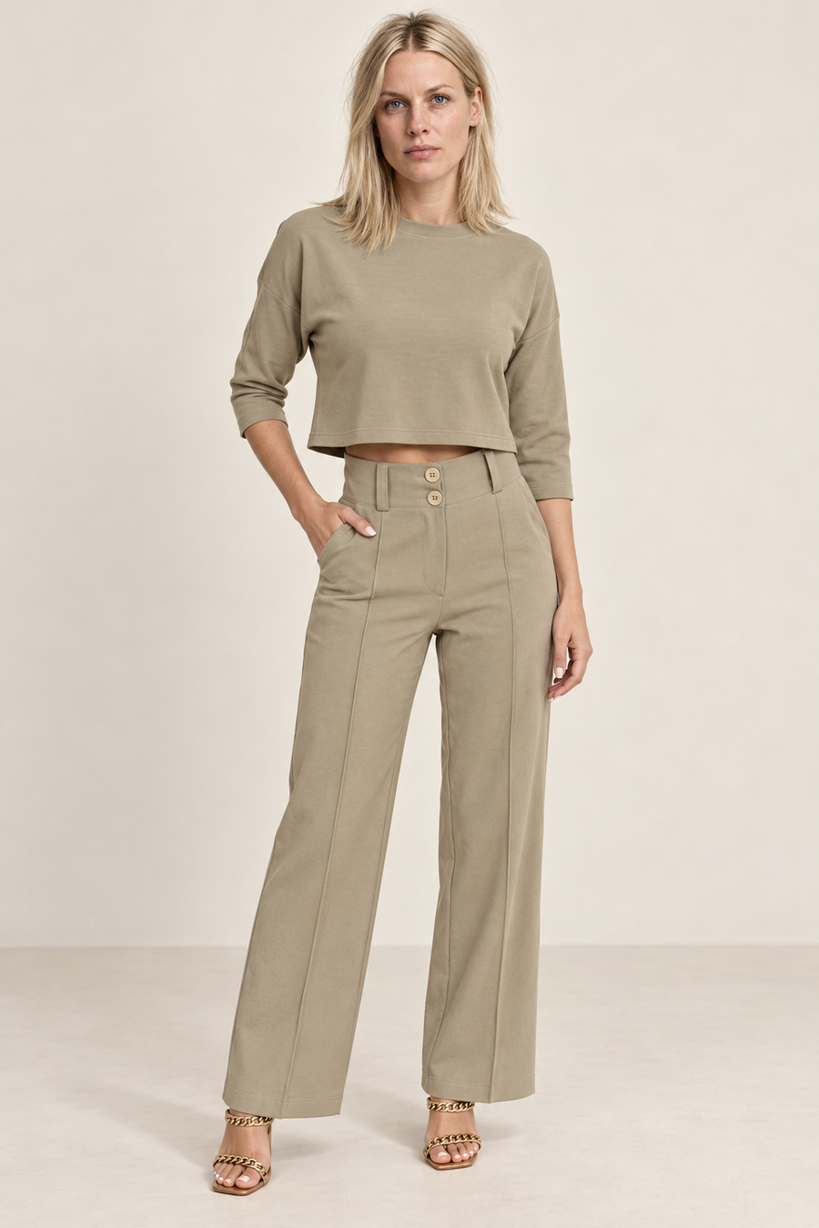 Teodora | Cropped Top and High-Waisted Seamed Trouser Set