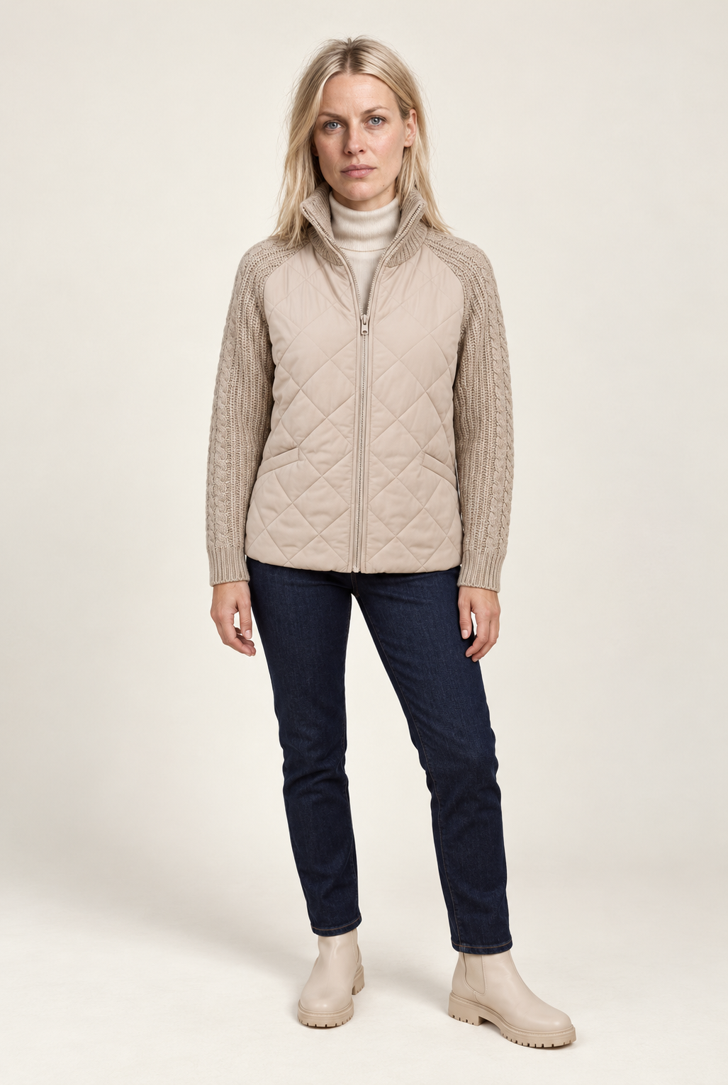 Ilka | Diamond-Quilted Cable-Knit Sleeve Hybrid Jacket
