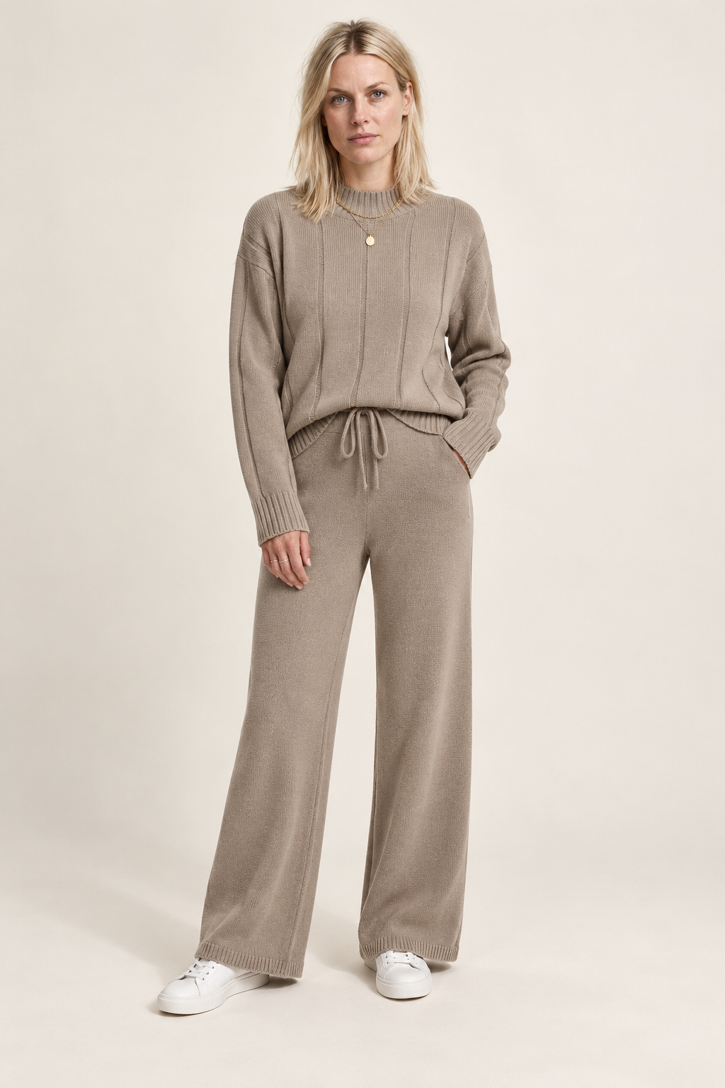 Tereza | Ribbed Mock-Neck Sweater and Wide-Leg Knit Set