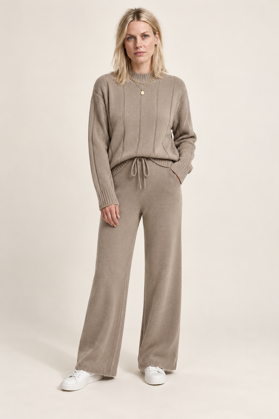 Tereza | Ribbed Mock-Neck Sweater and Wide-Leg Knit Set