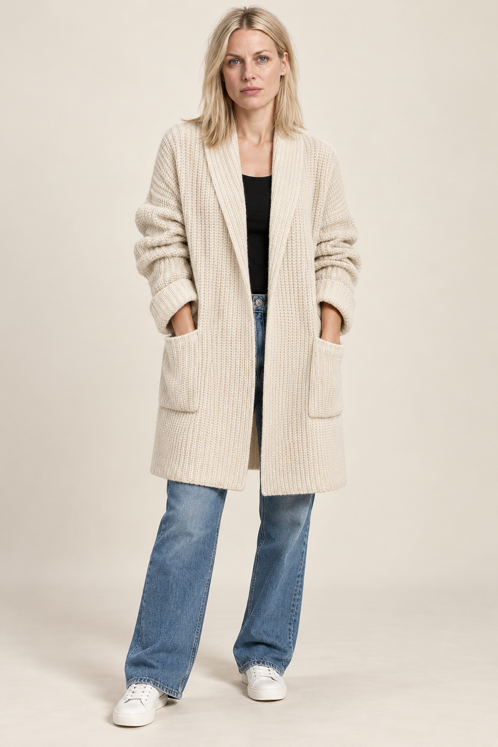 Frieda | Waffle-Knit Longline Cardigan Coat