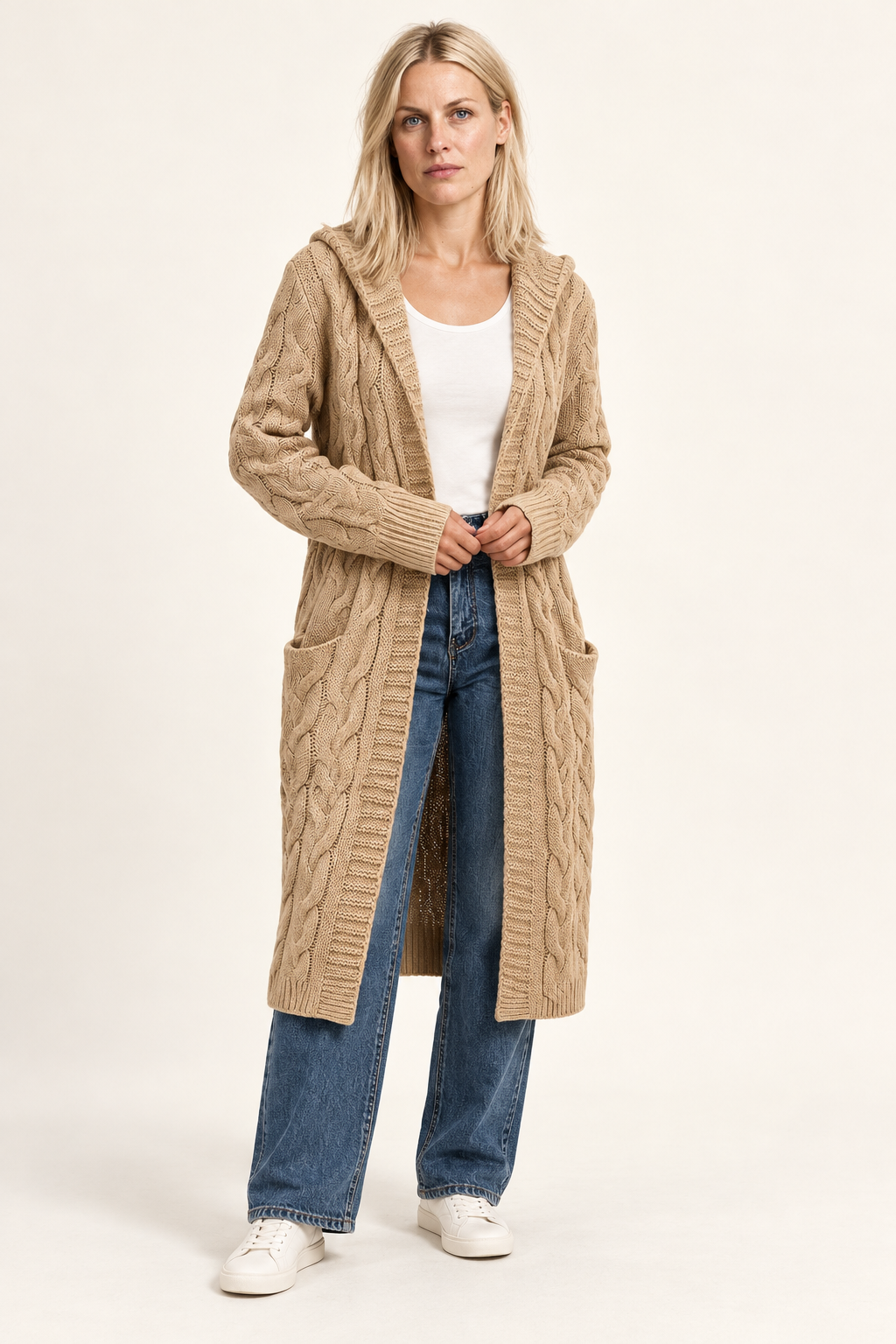 Honor | Cable-Knit Hooded Longline Cardigan