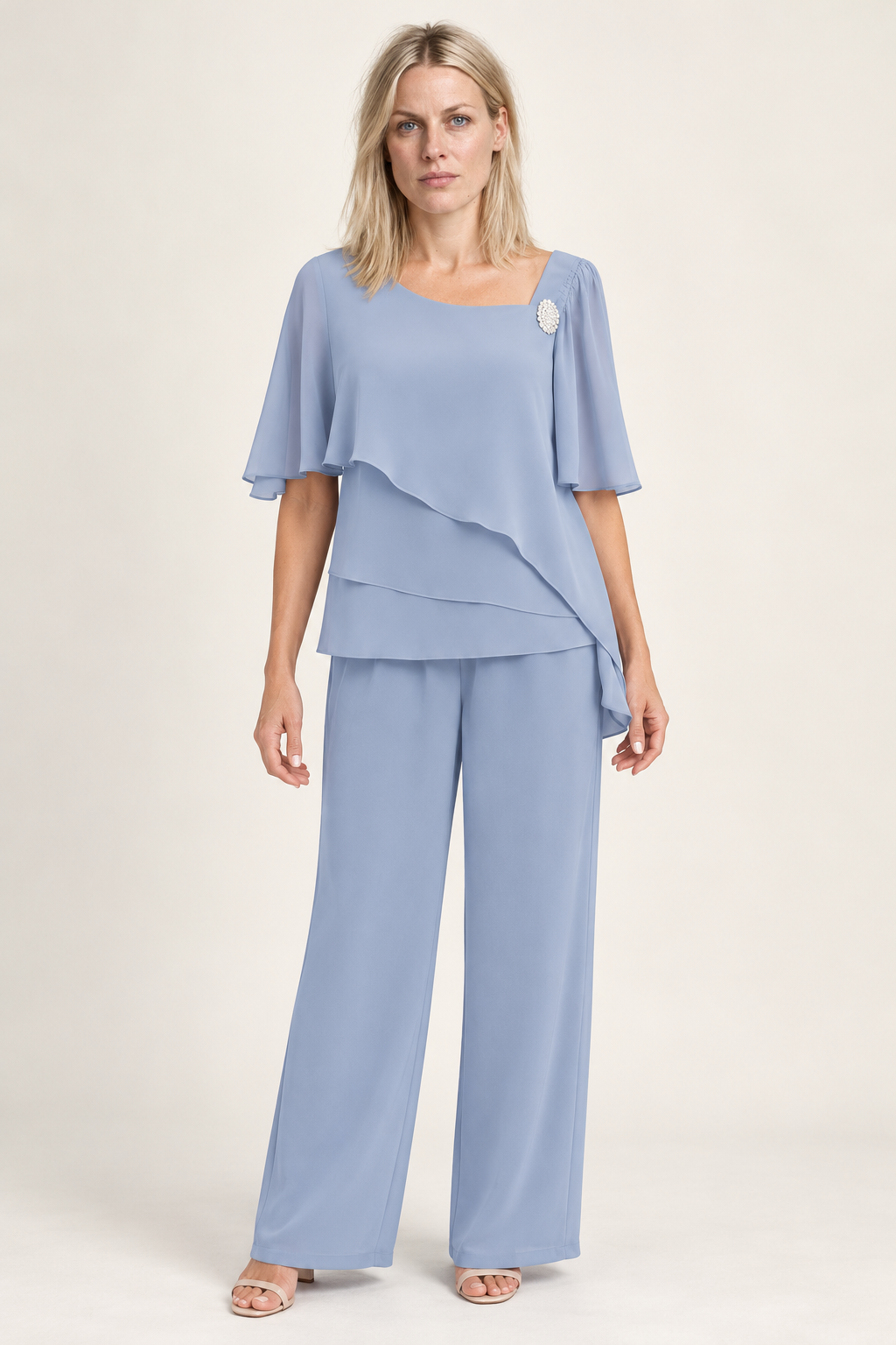 Ulrike | Layered Chiffon-Look Top and Wide-Leg Trouser Set