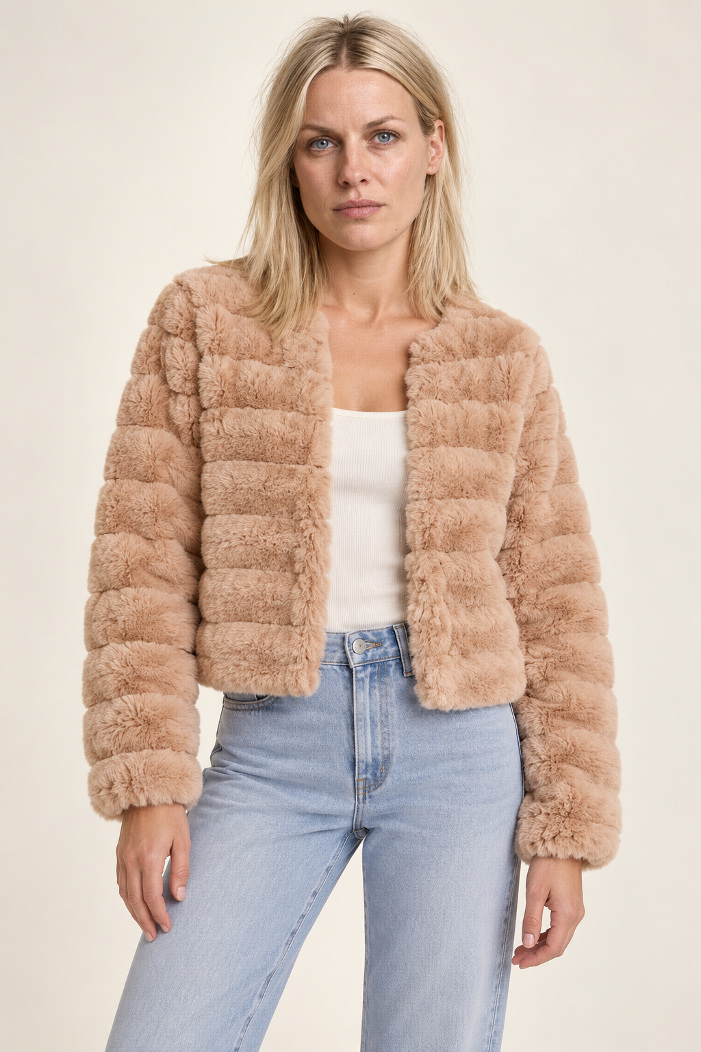Catia | Channel-Texture Faux Fur Cropped Jacket