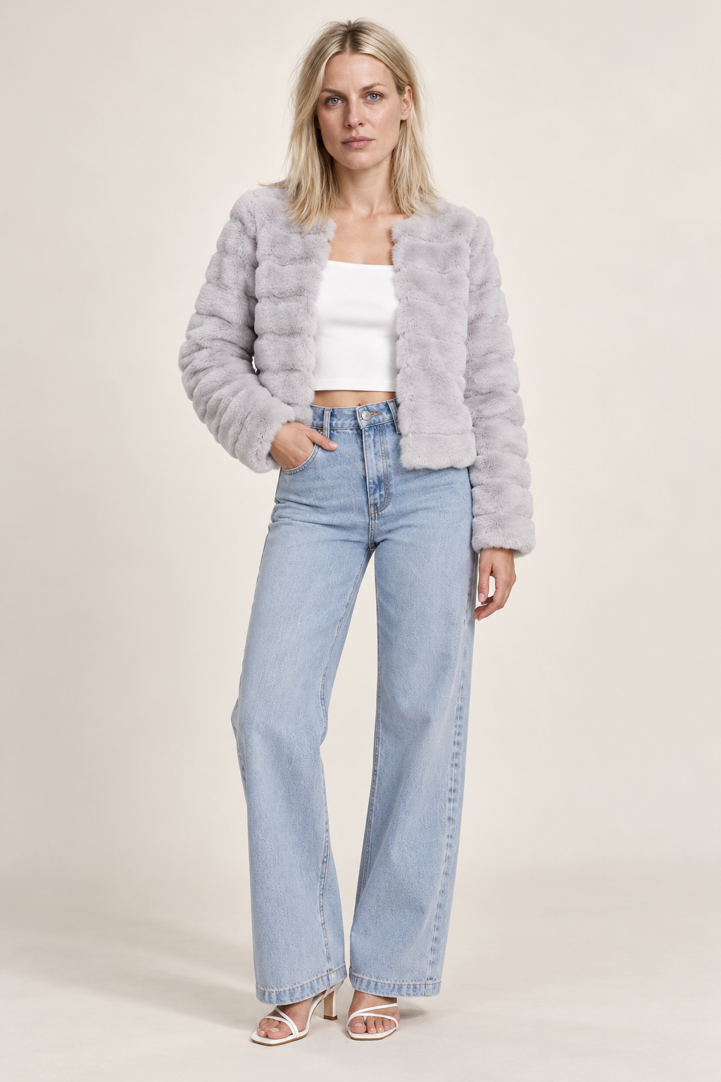 Catia | Channel-Texture Faux Fur Cropped Jacket