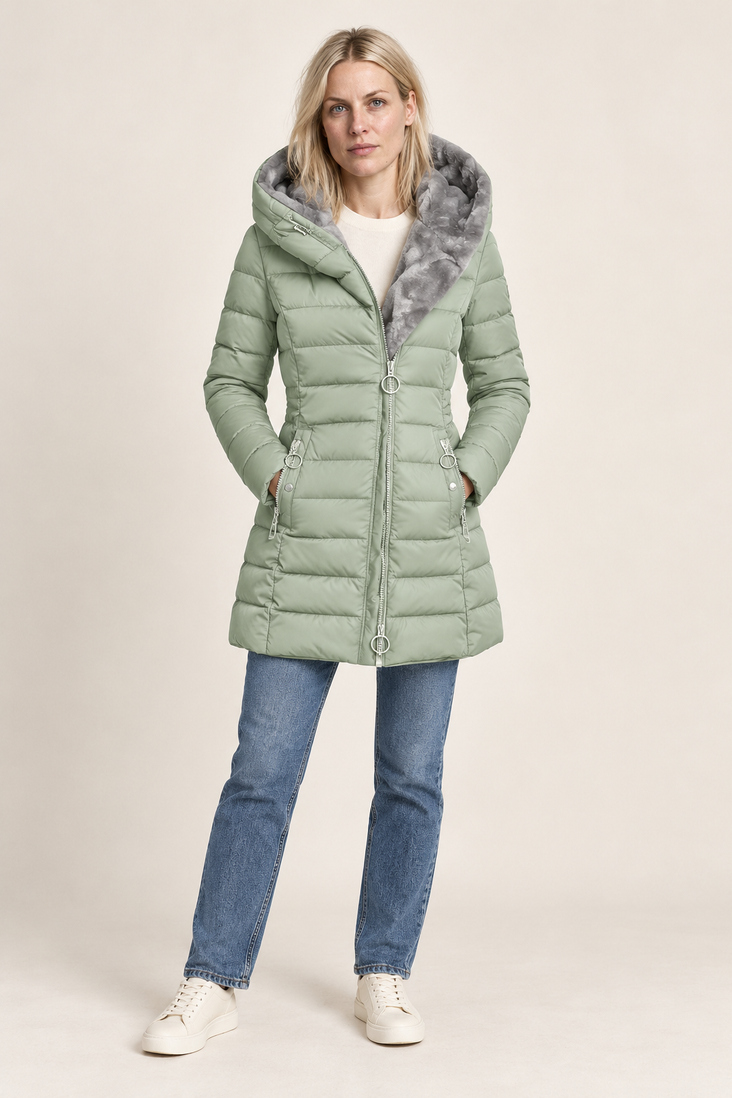 Hilja | Hooded Plush-Lined Channel-Quilted Puffer Coat