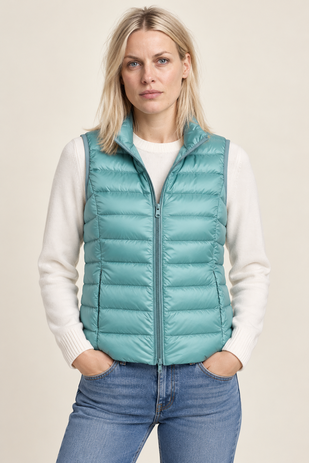 Karla | Stand-Collar Channel-Quilted Puffer Vest