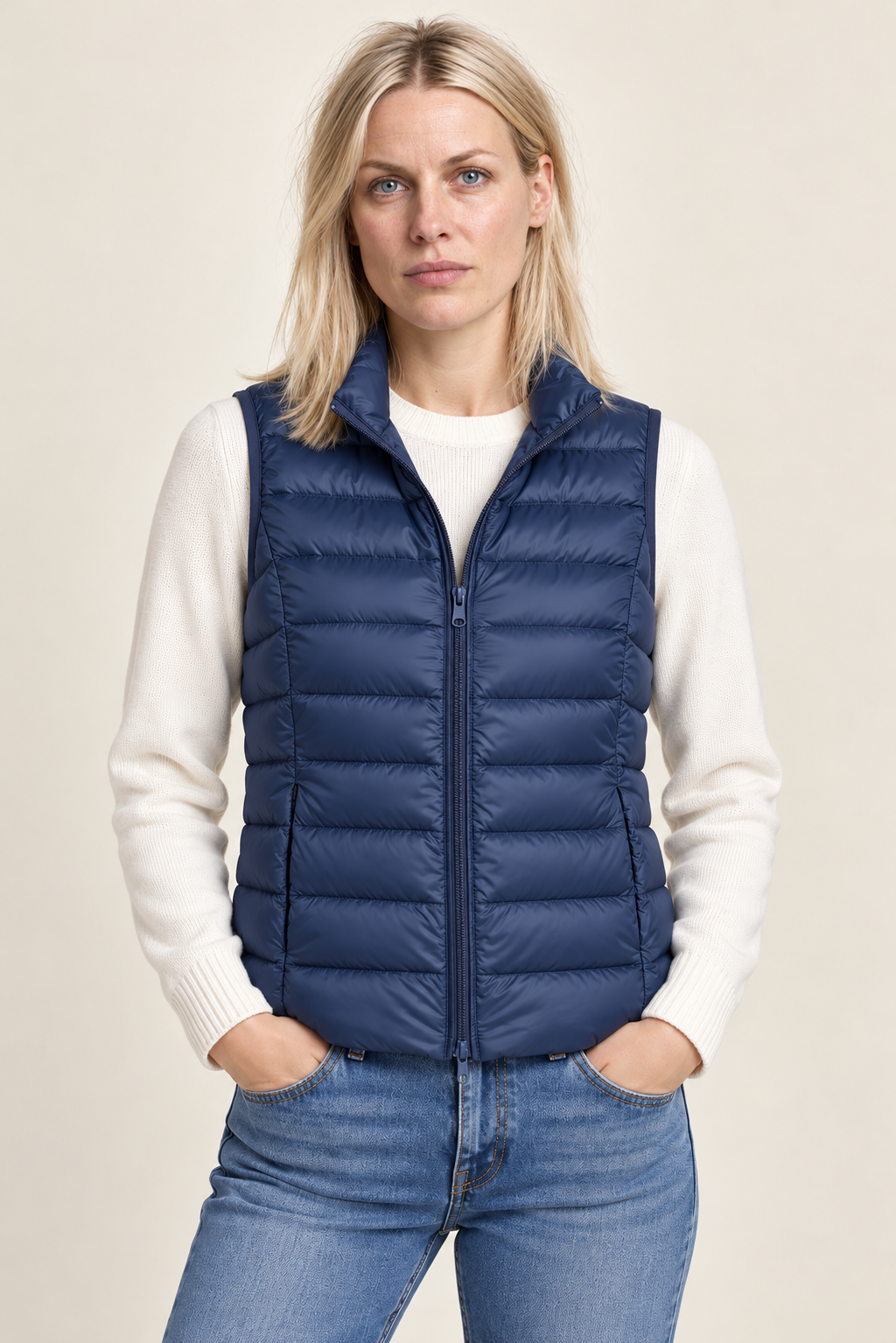 Karla | Stand-Collar Channel-Quilted Puffer Vest