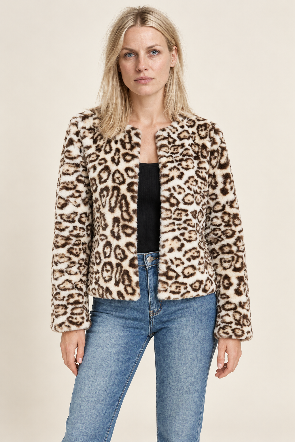 Dominika | Collarless Open-Front Shaggy Faux Fur Jacket