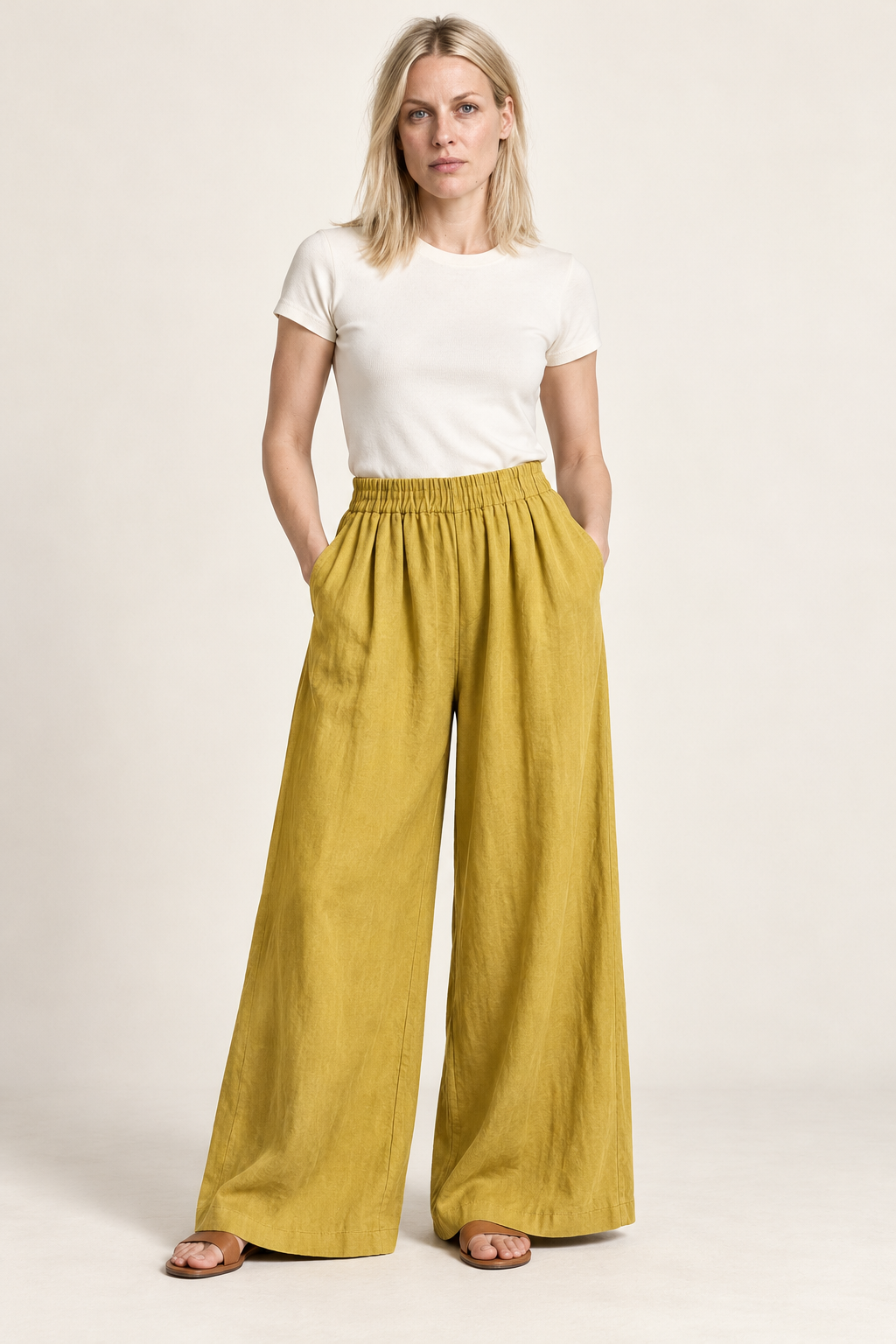 Ronja | Pleated Elastic-Back Wide-Leg Palazzo Pants