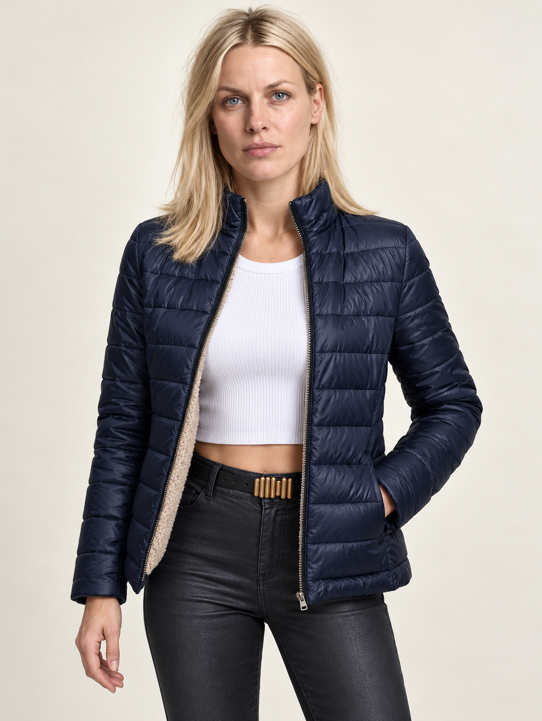 Lysette | Teddy-Lined Stand-Collar Quilted Jacket