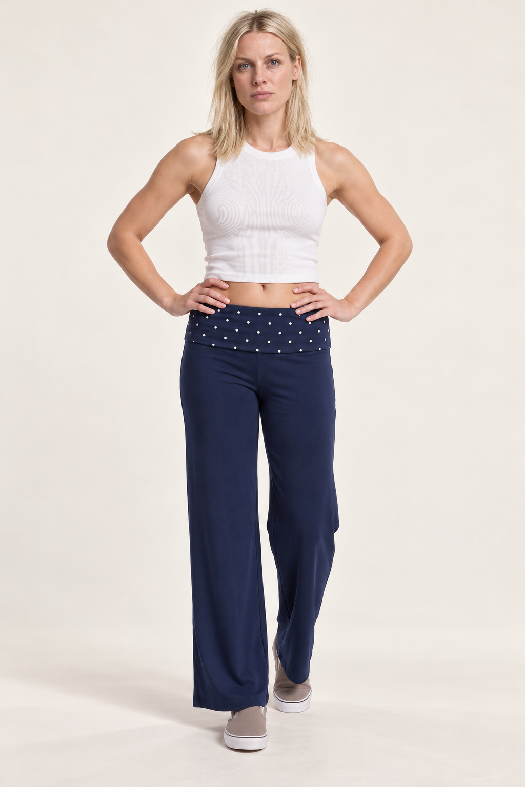 Rhiannon | Polka Dot Foldover-Waist Wide-Leg Pants