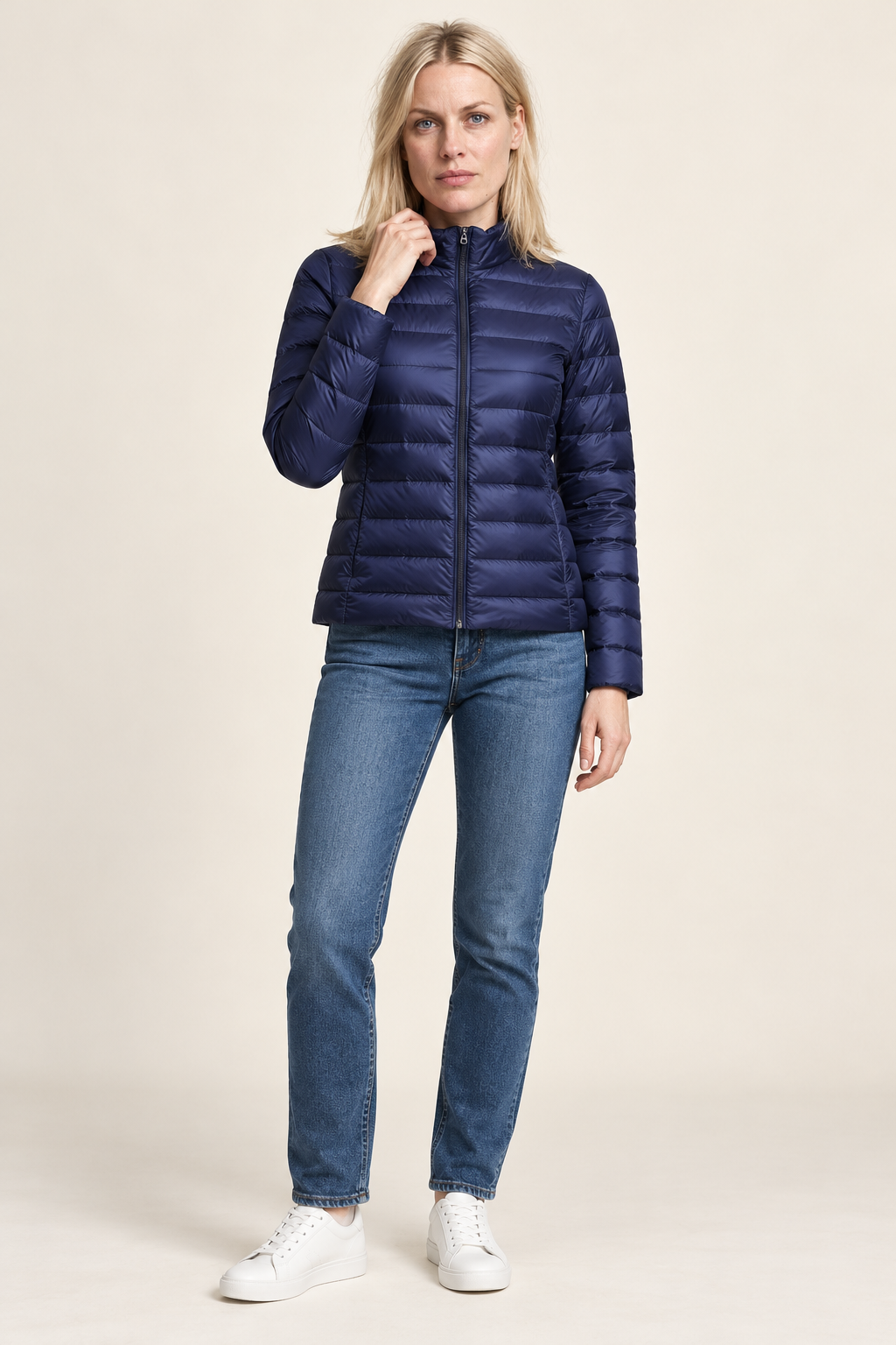 Lettice | Stand-Collar Fine-Quilted Zip-Up Puffer Jacket