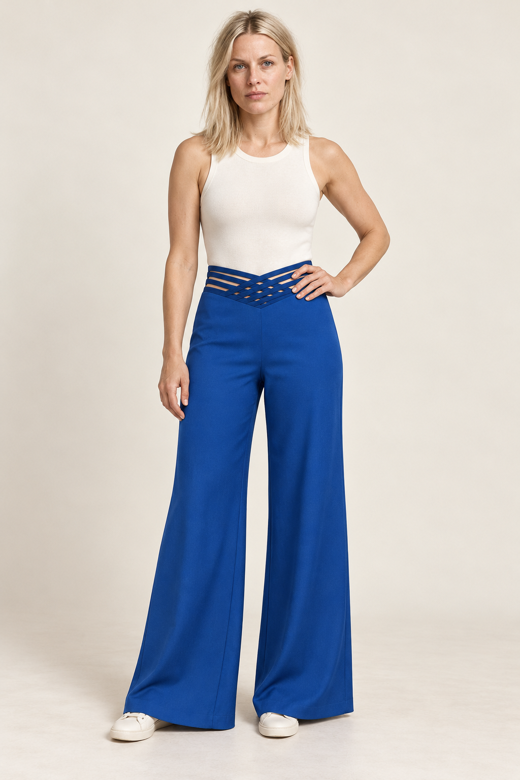 Sigrun | Lattice V-Waist High-Waisted Wide-Leg Trousers