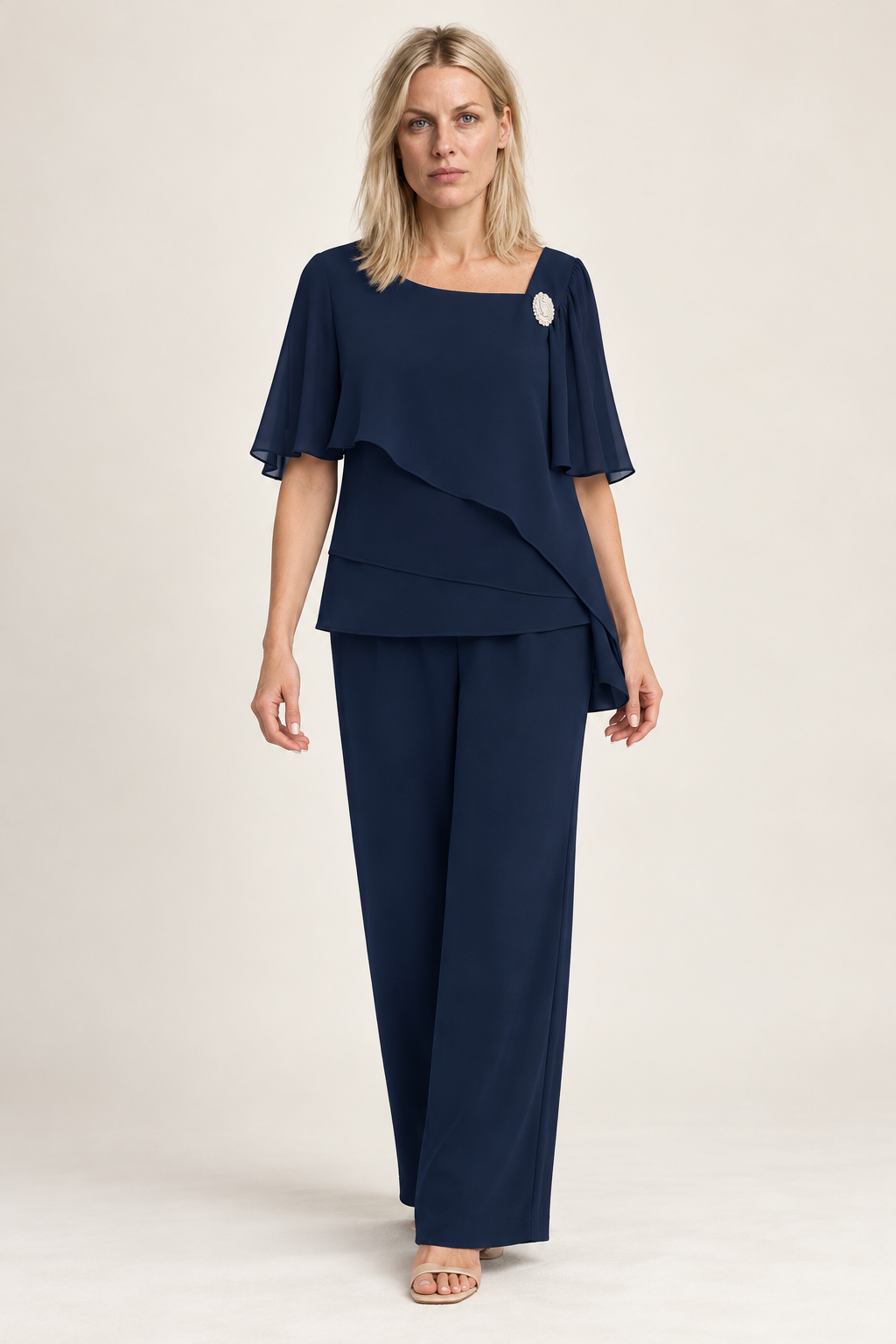 Ulrike | Layered Chiffon-Look Top and Wide-Leg Trouser Set