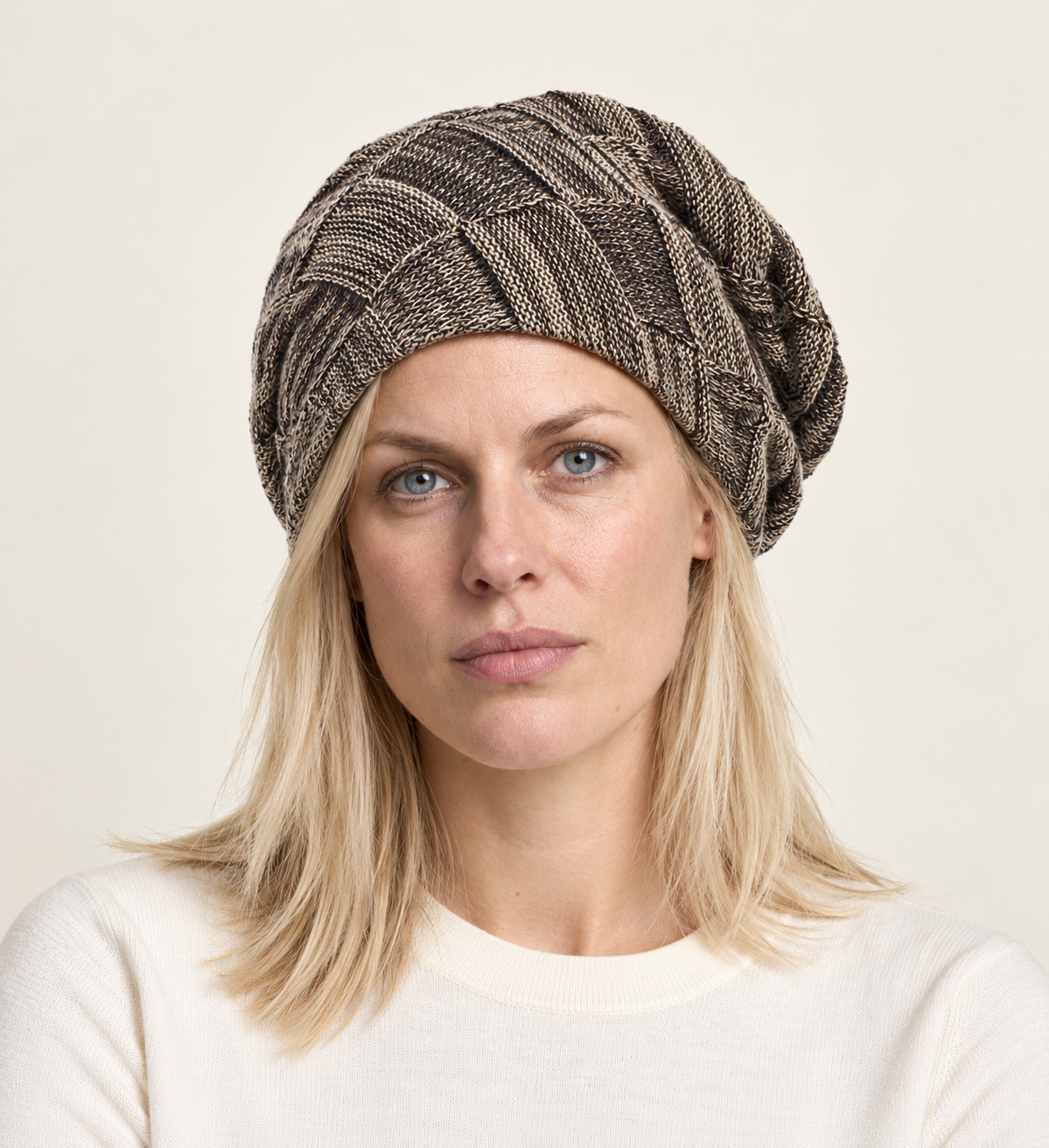Bina | Slouchy Patchwork-Knit Beanie