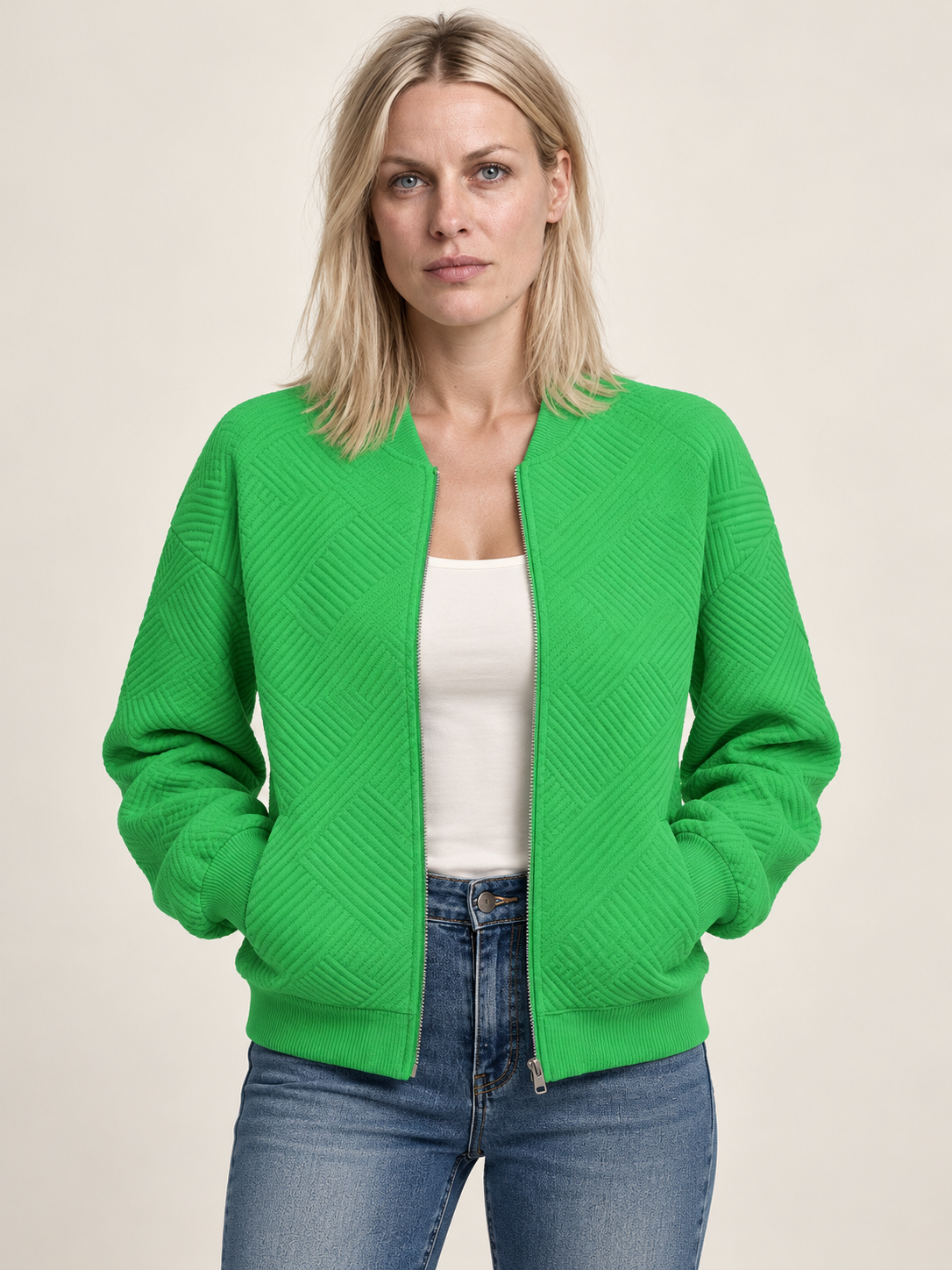 Inga | Textured Zip-Up Bomber Jacket